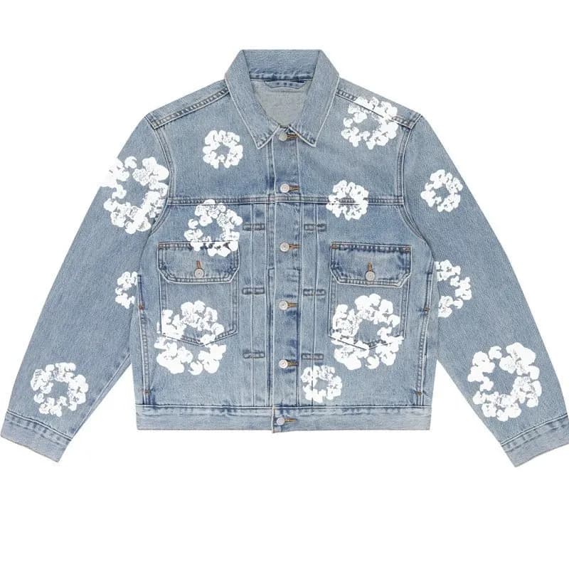 Denim Tear Hip Hop Kapok Printed Cardigan Loose Jacket Men's Trendy Fashion Casual Versatile Denim  (87)