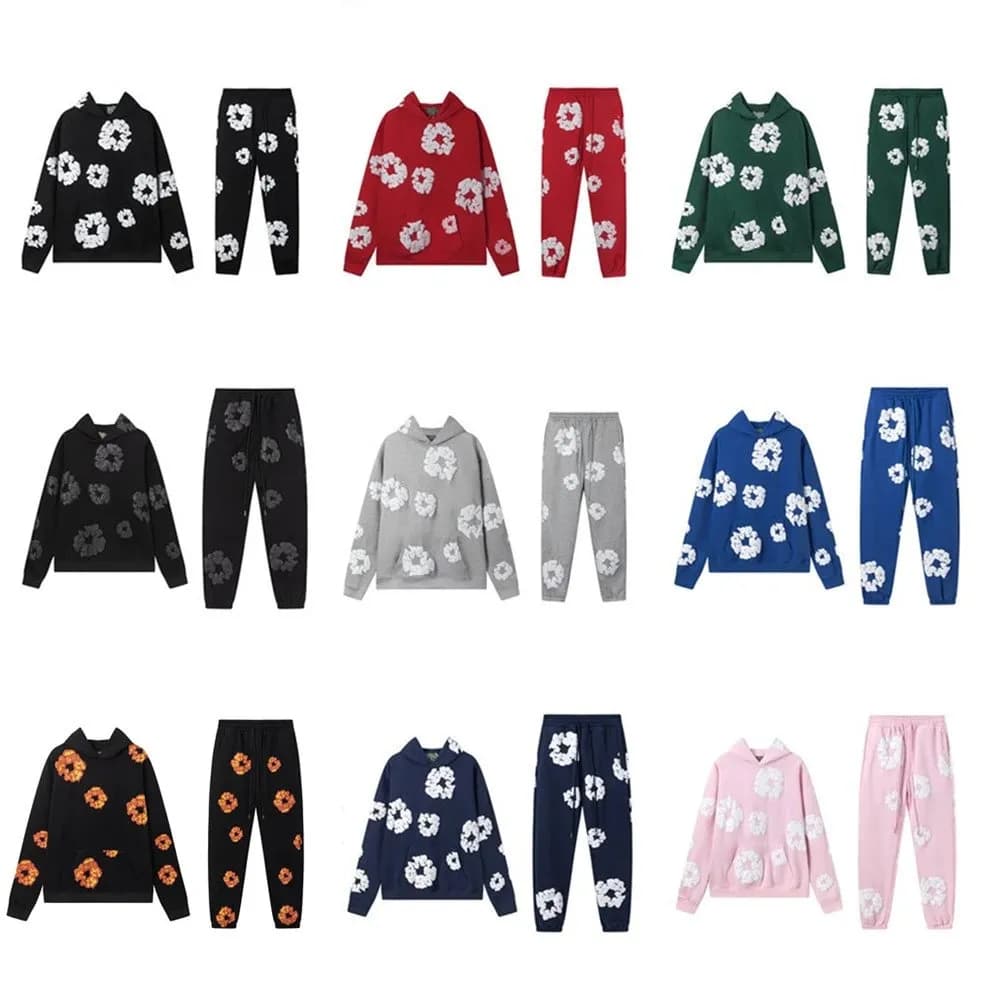 Denim Tears Cotton Blossom Fleece Lined Hooded Sweatshirt and Sweatpants High Street Sportswear Set  (7)