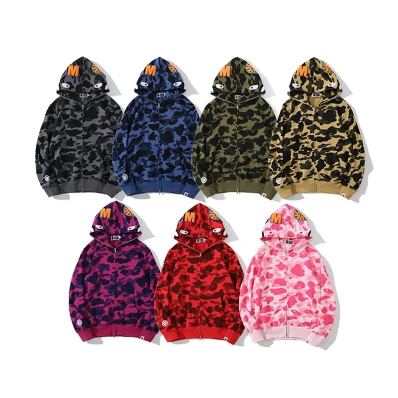[bap e]Shark autumn hooded sweatshirt men's youth cardigan zipper embroidered jacket (11)